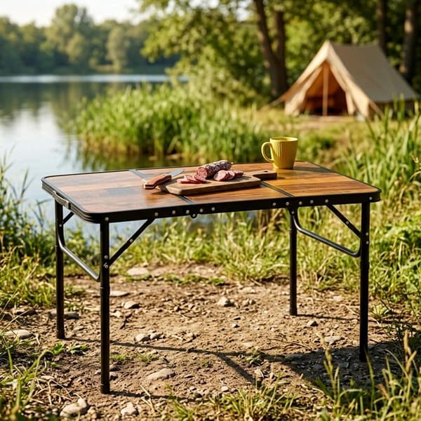 Hopfällbart campingbord i aluminium, justerbar höjd 90x60 cm