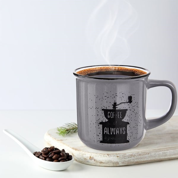 Grå Keramikkopp med Dekoration - Perfekt för Kaffe
