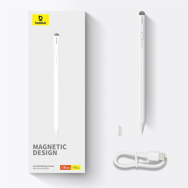Stylus-penna för iPad med aktiv utbytbar spets Smooth Writing 2 med USB-C-kabel, vit