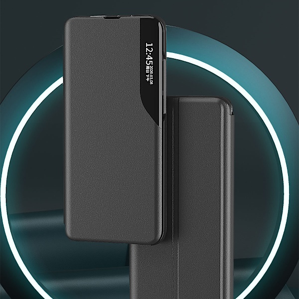 Kotelon kansi Samsung S24 Ultralle läpällä ja jalustalla Eco Leather View Case musta