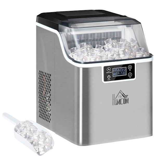 Ice Cube Machine 20 Kg/24H 2,3 L Jääpalakone 3,2 L Vesisäiliöllä Jääpalakone Itsepuhdistuva Ruostumaton Teräs Hopea 25,2 X 36 X 37,1 Cm