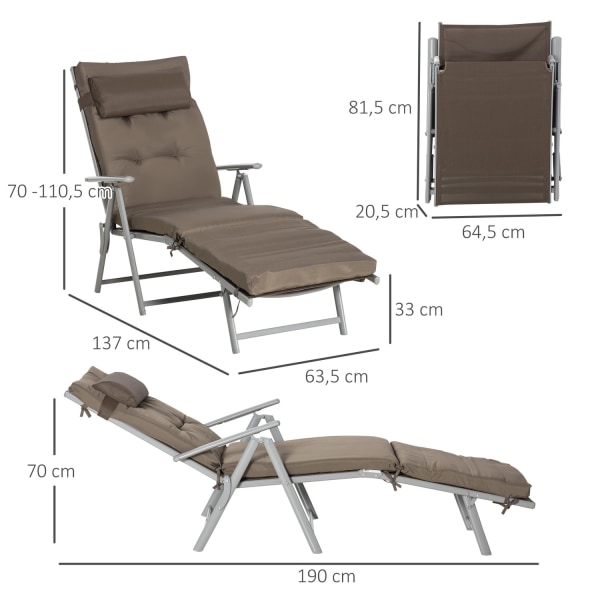 Aurinkotuoli Rantatuoli Puutarhatuoli Taittuva Säädettävä Tyynyllä Puutarha Metallikangas Ruskea + Hopea 137 X 63,5 X 100,5 Cm