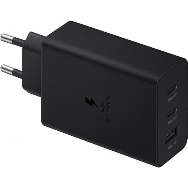 Samsung Trio -seinälaturi, 65 W, USB-A, 2x USB-C - musta