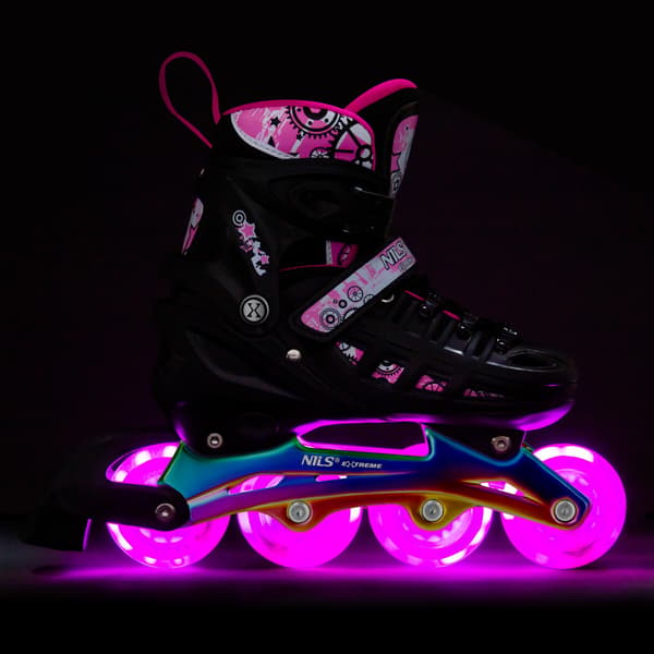 Inline/skøjter, 4-i-1, lyserød LED, størrelse S (31-34)