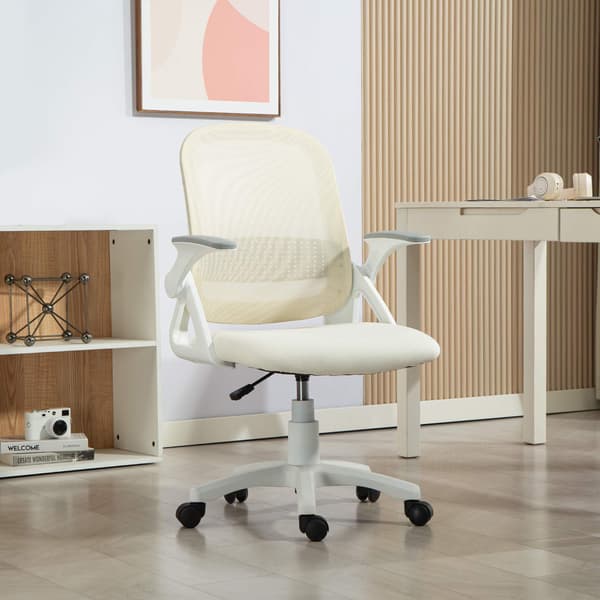 Ergonomisk kontorsstol i nät, uppfällbara armstöd, vit