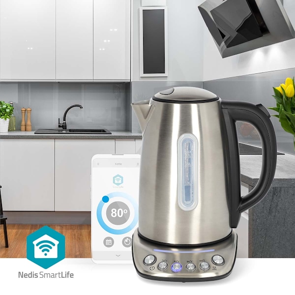 SmartLife Elkedel | Wi-Fi | 1.7 l | Rustfrit stål | 70,80,90,100 °C | Temperaturindikator | Drejelig 360 grader | Skjult varmeelement | Strix®-control