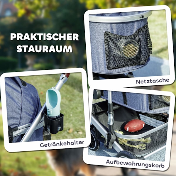 Hundvagn 3 i 1 hundvagn hopfällbar för hundar & katter upp till 10 kg kattvagn med kudde mugghållare mesh fönster dörrar förvaringskorg kattvagn buggy