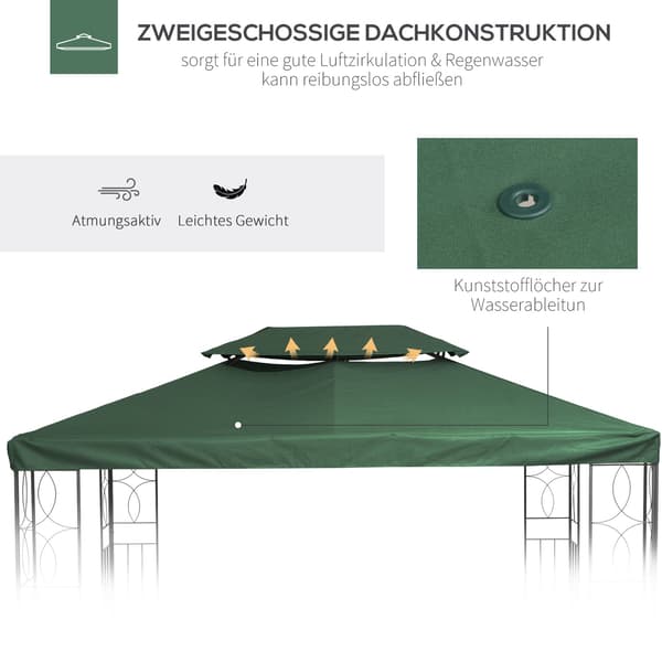 Erstatningstag Lysthustag Til Havepavillon, Polyester, 3X4M, Grøn