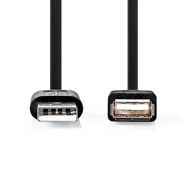 USB-kabel | USB 2.0 | USB-A Han | USB-A Hun | 480 Mbps | Nikkelplateret | 3.00 m | Runde | PVC | Sort | Box