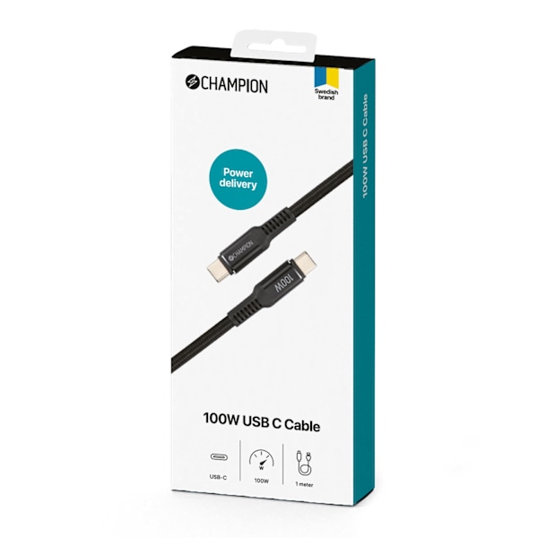 USB-C kabel 100W 1m Sort