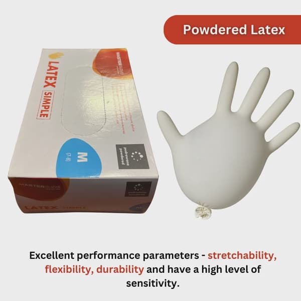 Latex engangshandsker, pudrede, medium, 100 stk.