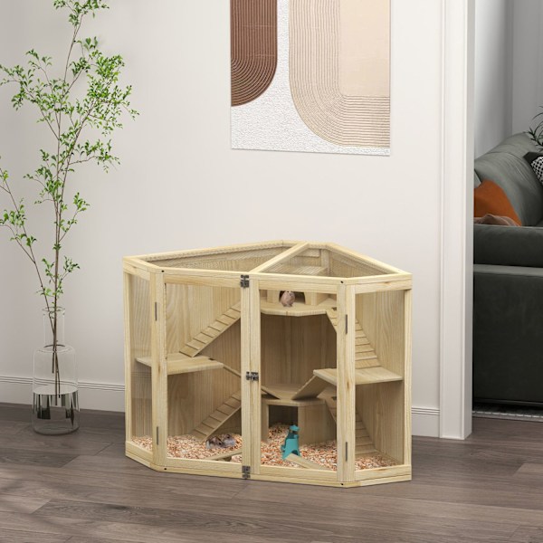 Puinen hamsterin häkki, 4-tasoinen pieneläinkota, ruokintapiste, rokkari, ramppi, mökit, marsuhäkki kääpiö- ja syyriahamstereille, 115 x 69,5 x 79 cm