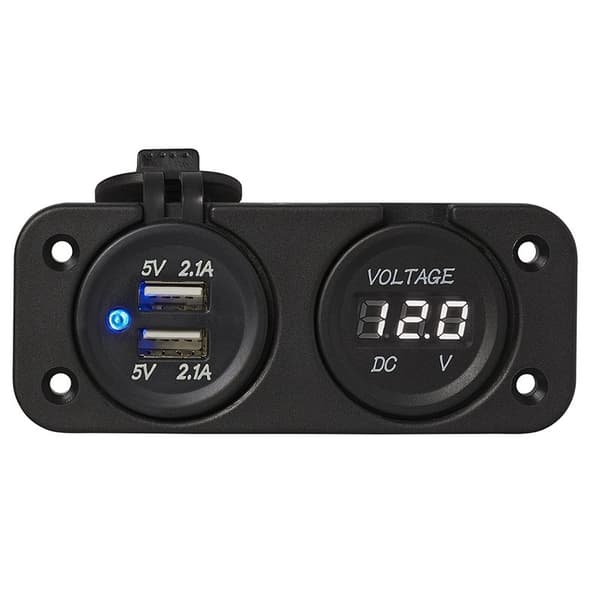 Infällt monteringssats: voltmeter 6-30V + USB-port dubbel typ A