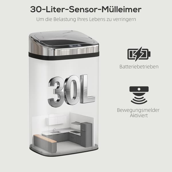 Automatisk sensorpapperskorg, 30 liter rostfritt stål