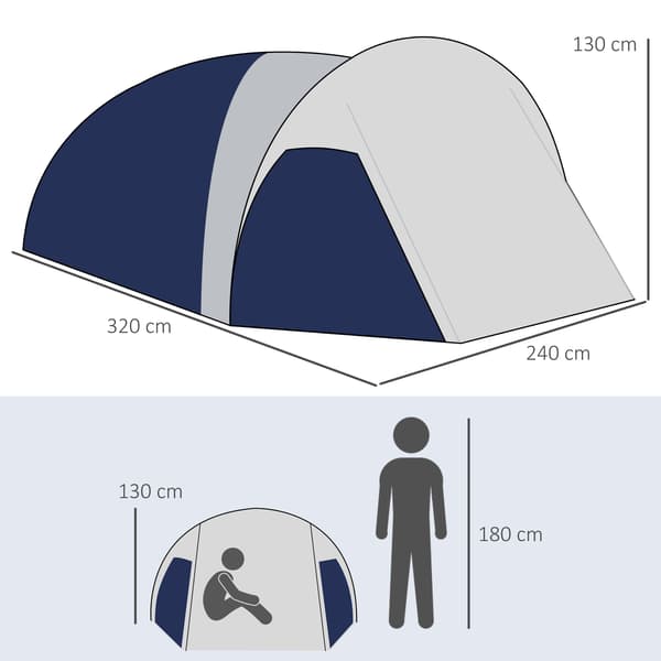 Campingtelt til 3-4 personer, vandtæt, blå