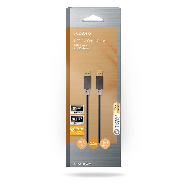 USB-kabel | USB 3.2 Gen 1 | USB-A Han | USB-A Han | 5 Gbps | Guldplateret | 2.00 m | Runde | PVC | Antracit | Box