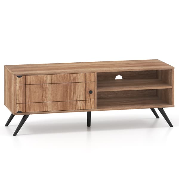 Mid Century Modern TV-bord med opbevaring, egetræ, 55"