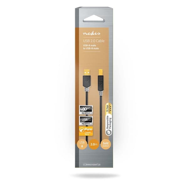USB-kabel | USB 2.0 | USB-A Han | USB-B han | 480 Mbps | Guldplateret | 2.00 m | Runde | PVC | Antracit | Box