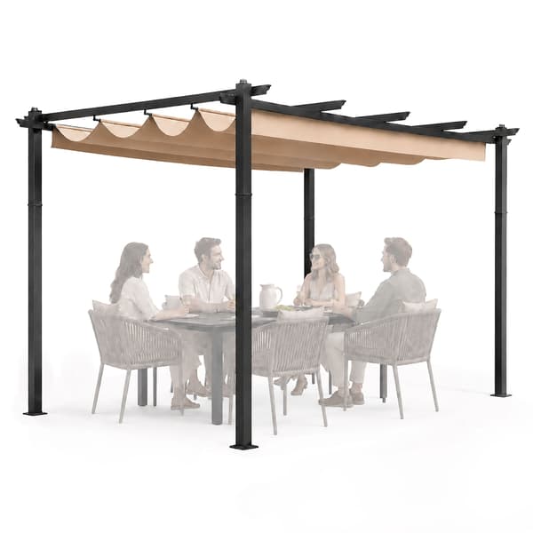 Havepergola 3x4m, stålramme, beige baldakin