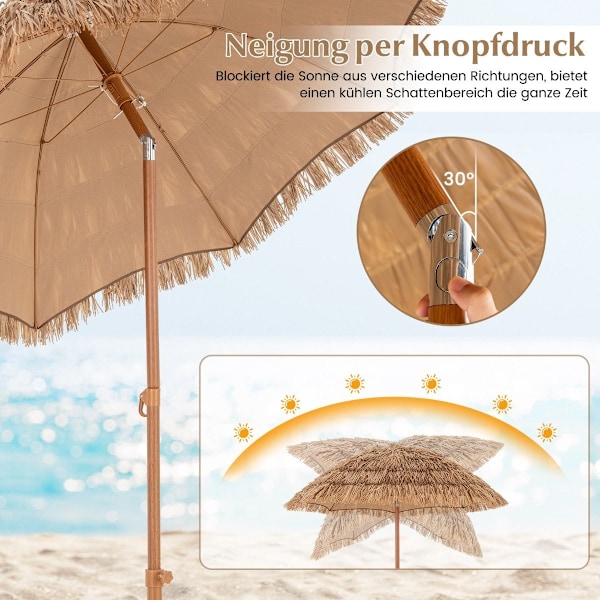 Hawaiian Style Beach Paraply med hopfällbart stativ & lutningsknopp & bärväska Tiki Paraply