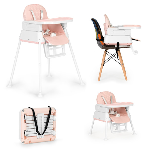 ECOTOYS 3-i-1 hopfällbar barnmatarstol rosa