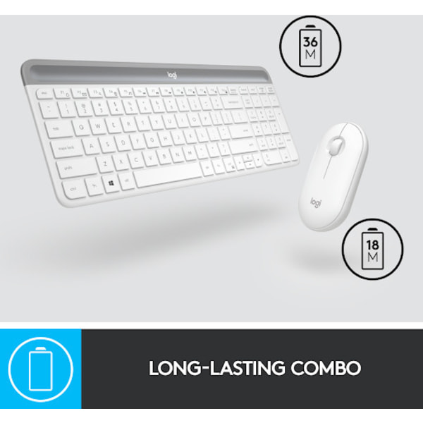 Logitech MK470 Slim - näppäimistö ja hiiri, valkoinen