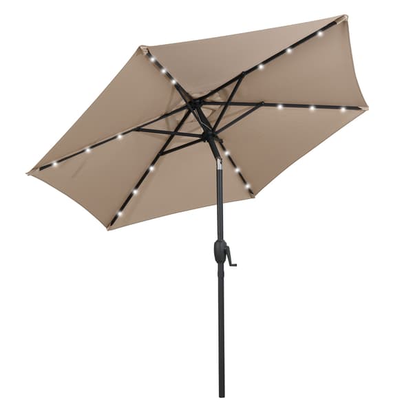 Terrasseparasol 230 cm, solcelledrevet LED, vippefunktion, lysebrun
