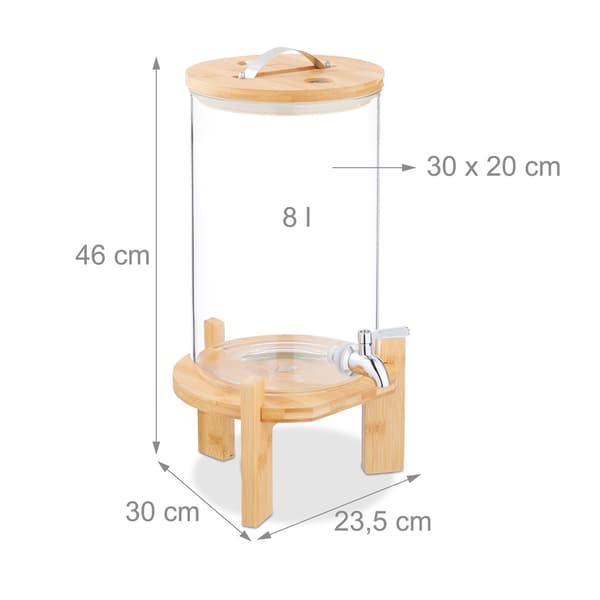 Dryckesdispenser med kran, bambustativ, termometer
