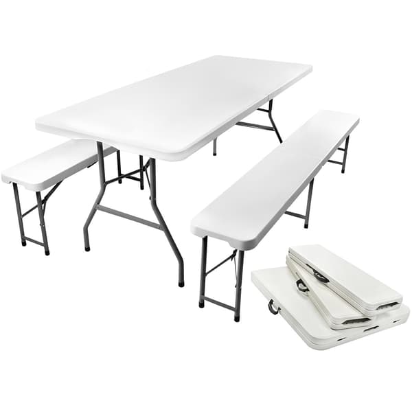 Sammenklappeligt havebord 180cm + 2 bænke