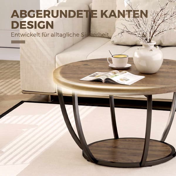 Sofabord med 2 niveauer, 80x80x43,8 cm, brun/sort