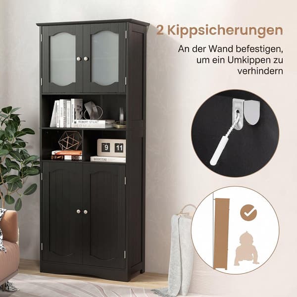 Fritstående badeværelsesskab i linned, sort, 143 cm