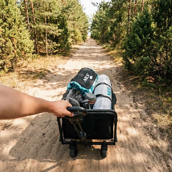 Sammenklappelig turistvogn, sort, 70 liters kapacitet, 600D stof