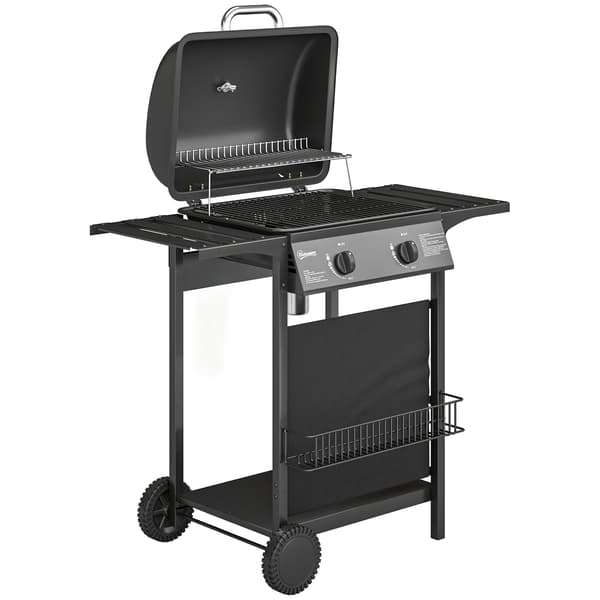 Gasgrill 5kW, 2 brændere, rustfrit stål, sideborde