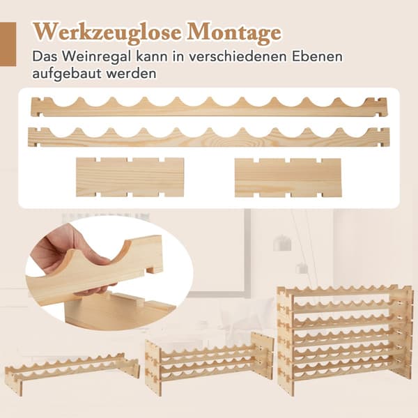 Pinottava modulaarinen viiniteline, tilaa 60 pullolle, mänty