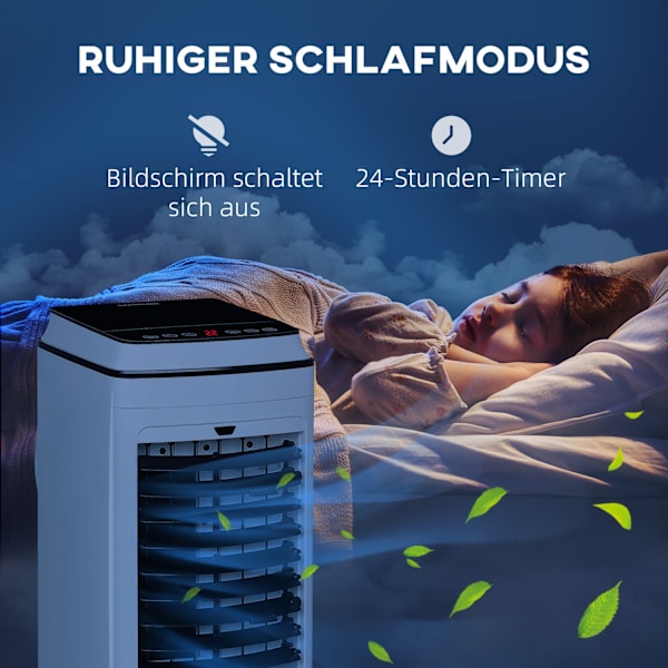 3 i 1 mobil luftkonditionering med luftfuktning vattenkylning 60° oscillerande 4L luftkonditionering med 8h timer, vilolägen, 75W luftkylare med fjärr