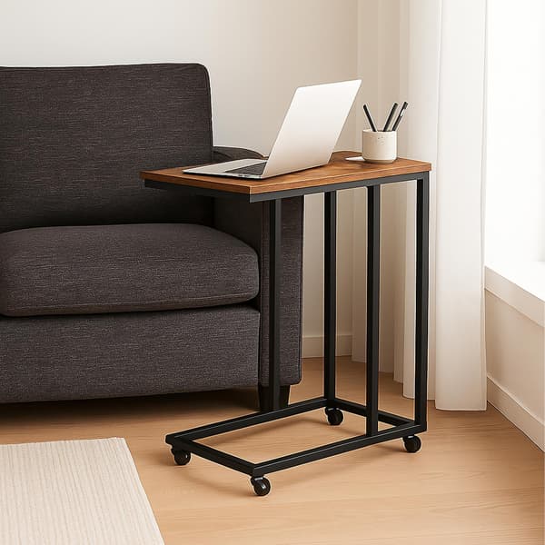 C-format sidobord med hjul, metall och MDF