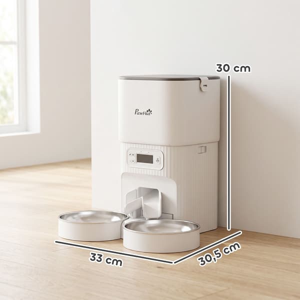Automatisk kattefoderautomat, 4L timer, 2 skåle i rustfrit stål