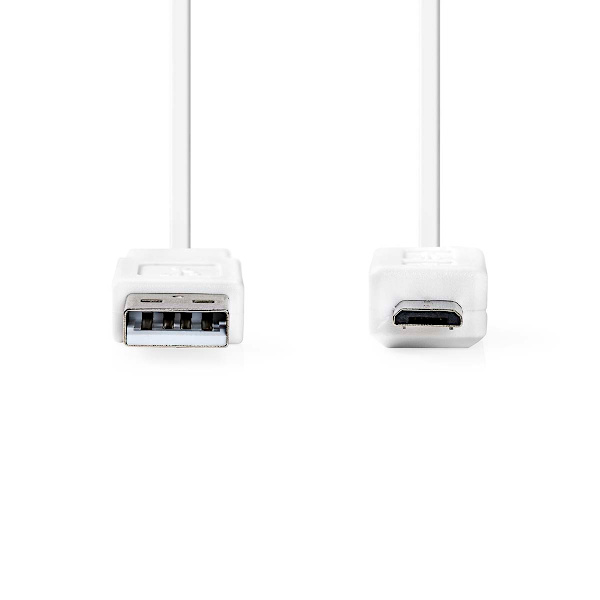 USB-kabel | USB 2.0 | USB-A Hane | USB Micro-B Hane | 480 Mbps | Nickelplaterad | 1.00 m | Platt | PVC | Vit | Plastpåse