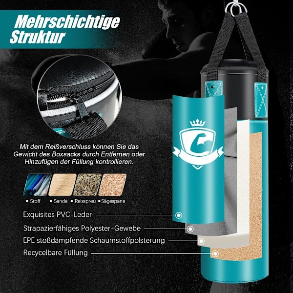Boksesæk sæt med 8 oz boksehandsker Håndstropper Bag Boksesæk til børn og voksne Sort + Grøn