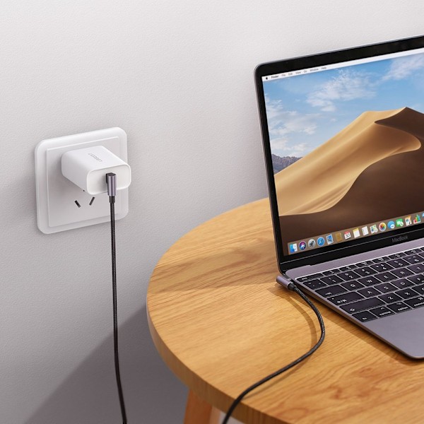 Kaksikulmainen kaapeli 2x USB-C PD QC 60W 3A 2m musta