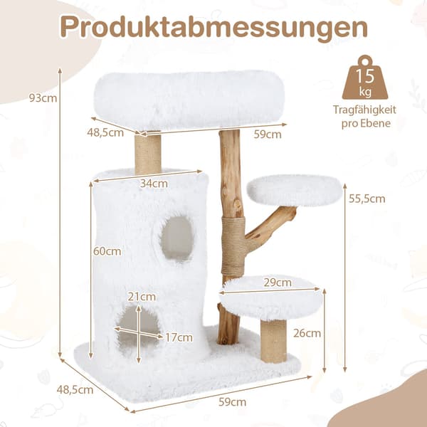 Trækattetræ med plysplatforme og kattehus i 2 niveauer