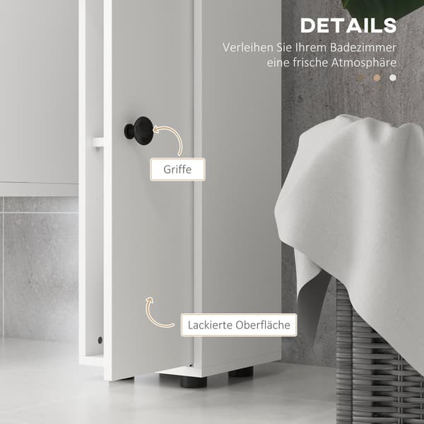 Badeværelsesskab, 4 hylder, skuffe, spånplade, slim design, hvid
