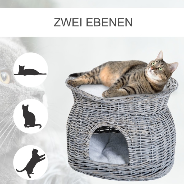 Rattan Cat Basket Tyylikäs Kissankota Tyynyllä Ja Katos Pet Bed Valmistettu Vesihyasintinharmaa Olohuoneeseen