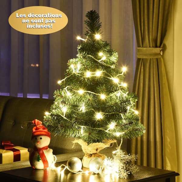 Kunstigt juletræ til bordplade, 60 cm, batteri, 67 grene