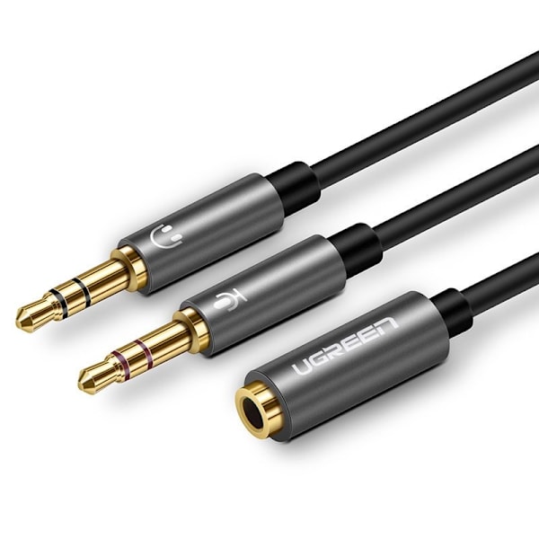 AUX splitteradapter 3,5 mm minijack för mikrofon och hörlurar svart
