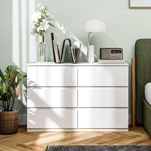 Kommode med 6 skuffer, hvid kommode 112 x 34 x 75 cm