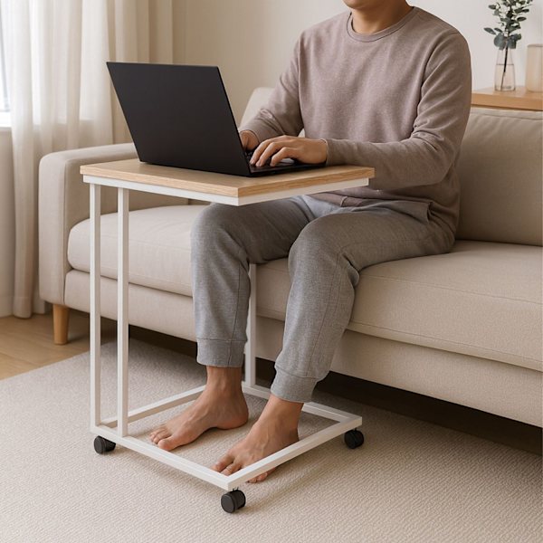 C-format sidobord med hjul – träeffektskiva
