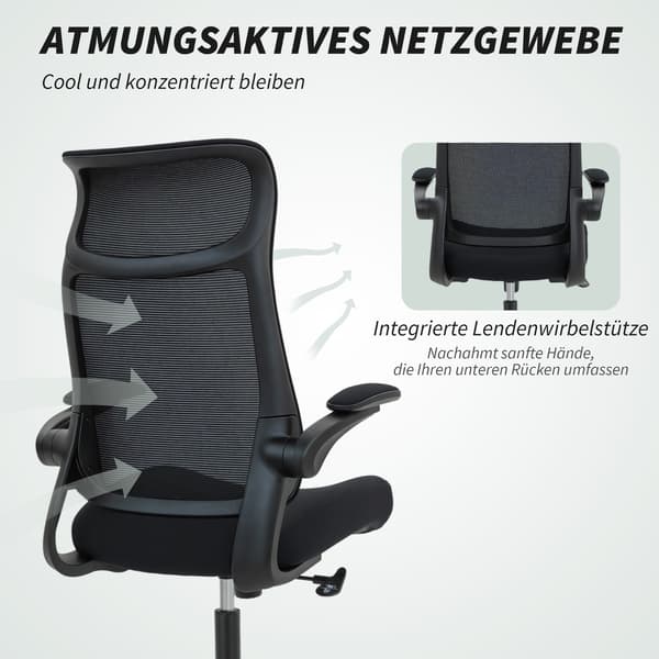 Ergonomisk kontorstol, 3D-armlæn, netryg, sort