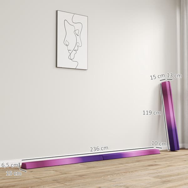 Hopfällbar balansbom, 236 cm, halkfri, violett/rosa