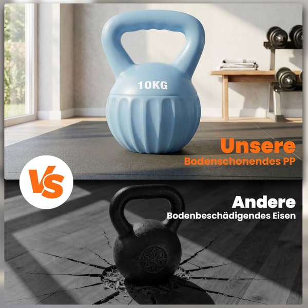 Kettlebell 10 kg, Sandfyldt, Skridsikkert greb, Blå
